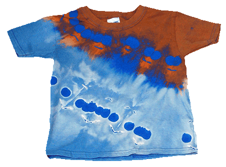 Blue Blazes, Thiox (top) and bleach (bottom) discharge on Royal (blue) Gildan Toddler Tee